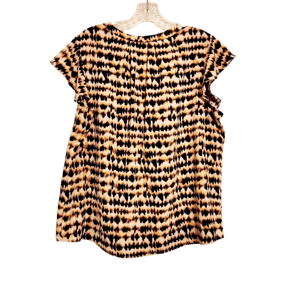 Calvin Klein | Women's Black and Tan Animal Print V-Neck Blouse Top (Size XL) - Picture 11 of 11